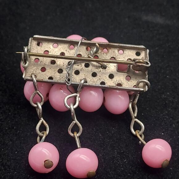 Miriam Haskell Brooch Early 1940s Unsigned Pink Beaded Wired - Picture 9 of 10